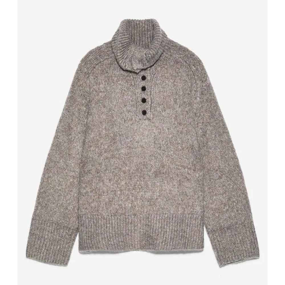 Zara Button Sweater Wool Blend Long Sleeves  Ribbed Cuffs Knit Women's Brown M